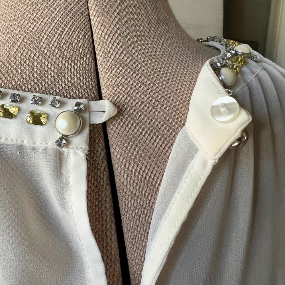 Ann Taylor [Size 14] Sheer Cream Sleeveless Top with Rhinestones - Picture 4 of 11